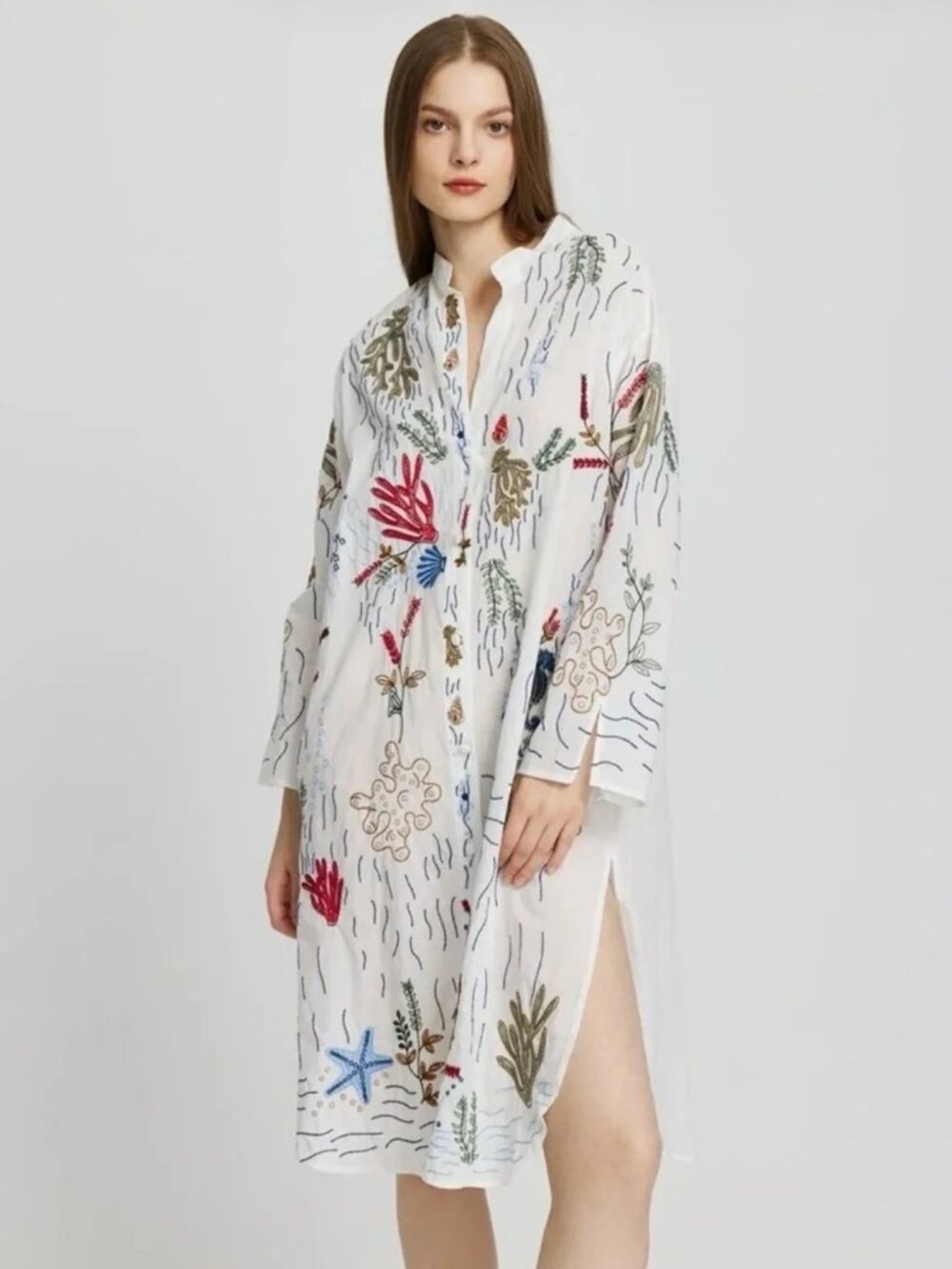 🪸 Zara Resort Sea Coral Embroidered Swim Cover Up Tunic Size M